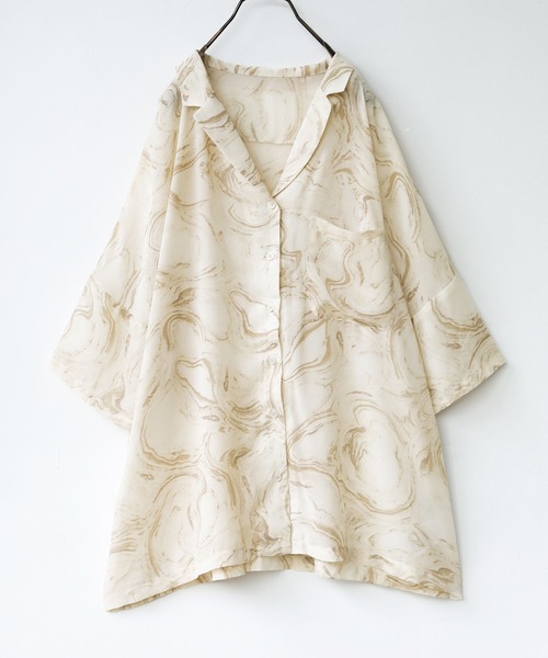 osharewalker（オシャレウォーカー）の「【廃盤】『シアーマーブルプリントシャツ』（シャツ/ブラウス・レディース・ベージュ/ピンク・FREE）」の8枚目の写真