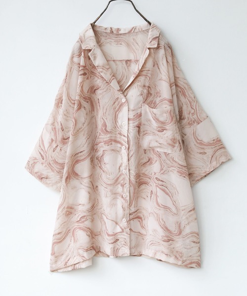osharewalker（オシャレウォーカー）の「【廃盤】『シアーマーブルプリントシャツ』（シャツ/ブラウス・レディース・ベージュ/ピンク・FREE）」の22枚目の写真