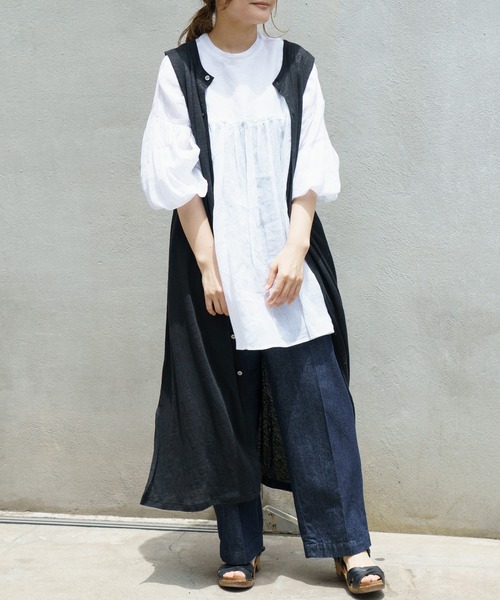 PUAL CE CIN（ピュアルセシン）の「【Du noir】リネン天竺2WAYカーディガン（カーディガン/ボレロ・レディース・オフホワイト/ブラック/グレー・FREE）」の2枚目の写真