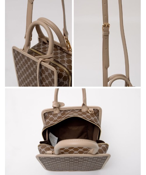 Re:EDIT（リエディ）の「2WAYモノグラムスクエアハンドバッグ（ショルダーバッグ・レディース・ブラック/ベージュ/キャメル/ブラウン・FREE）」の7枚目の写真