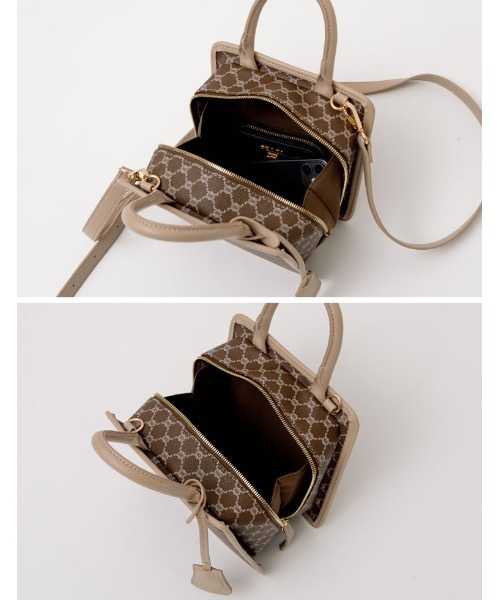 Re:EDIT（リエディ）の「2WAYモノグラムスクエアハンドバッグ（ショルダーバッグ・レディース・ブラック/ベージュ/キャメル/ブラウン・FREE）」の11枚目の写真