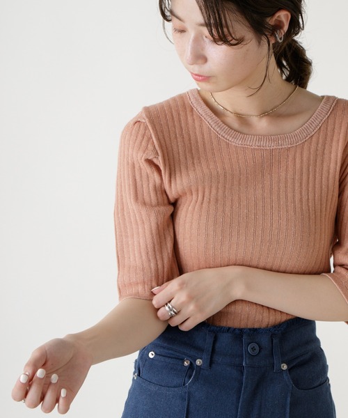 Kastane（カスタネ）の「シアーリブメランジニットTee（ニット/セーター・レディース・オフホワイト/ピンク/イエロー/ブルー・FREE）」の4枚目の写真