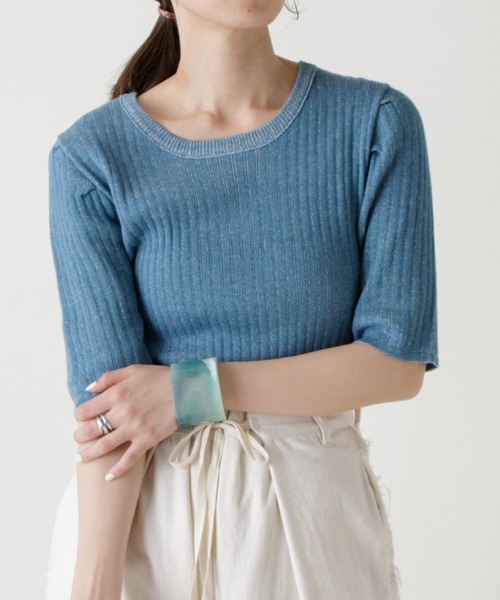 Kastane（カスタネ）の「シアーリブメランジニットTee（ニット/セーター・レディース・オフホワイト/ピンク/イエロー/ブルー・FREE）」の2枚目の写真