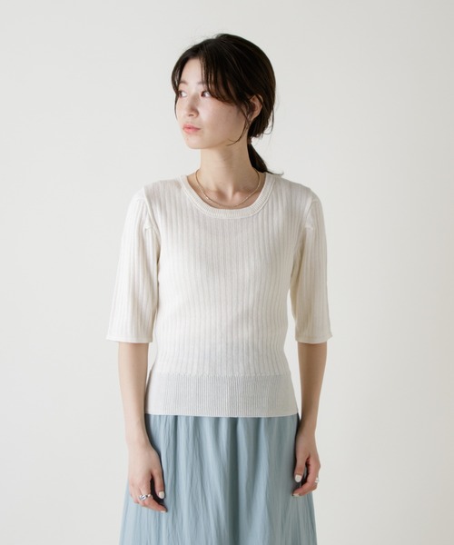 Kastane（カスタネ）の「シアーリブメランジニットTee（ニット/セーター・レディース・オフホワイト/ピンク/イエロー/ブルー・FREE）」の9枚目の写真