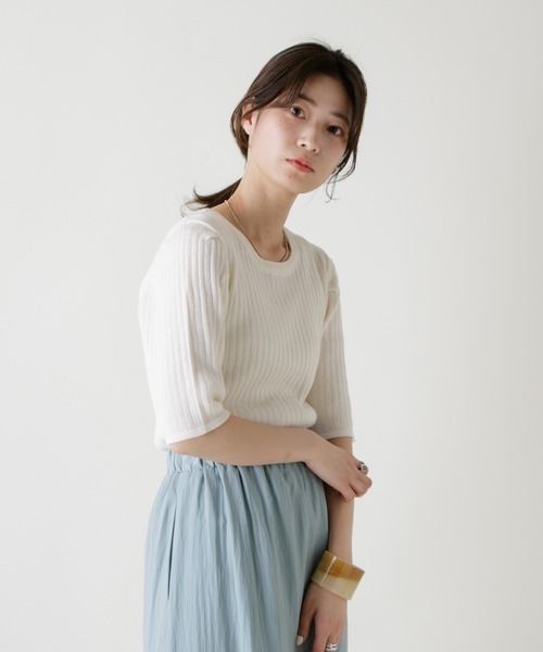 Kastane（カスタネ）の「シアーリブメランジニットTee（ニット/セーター・レディース・オフホワイト/ピンク/イエロー/ブルー・FREE）」の5枚目の写真