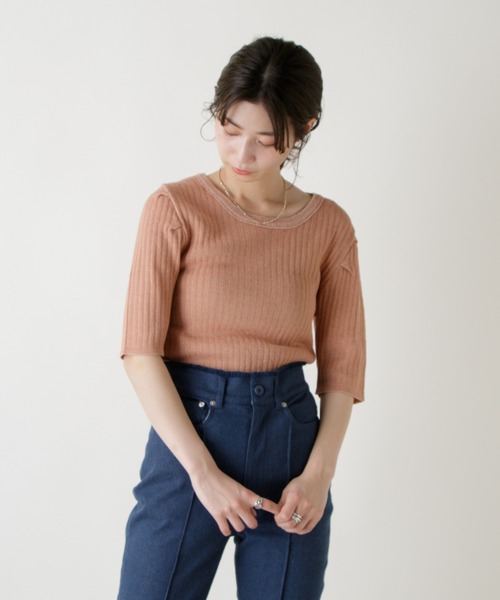 Kastane（カスタネ）の「シアーリブメランジニットTee（ニット/セーター・レディース・オフホワイト/ピンク/イエロー/ブルー・FREE）」の19枚目の写真