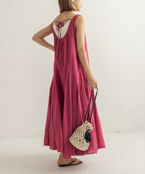 CAPRICIEUX LE'MAGE（カプリシューレマージュ）の「テントラインバックリボンワンピース（ワンピース・レディース・チャコールグレー/ベージュ/ピンク・FREE）」の3枚目の写真