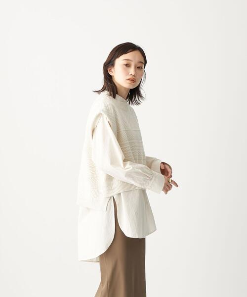 CITEN（シテン）の「＜CITEN（シテン）＞ ソフトタッチ ケーブル ショート ベスト（ベスト・レディース・ベージュ/オフホワイト・FREE）」の10枚目の写真