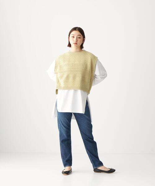 CITEN（シテン）の「＜CITEN（シテン）＞ ソフトタッチ ケーブル ショート ベスト（ベスト・レディース・ベージュ/オフホワイト・FREE）」の12枚目の写真