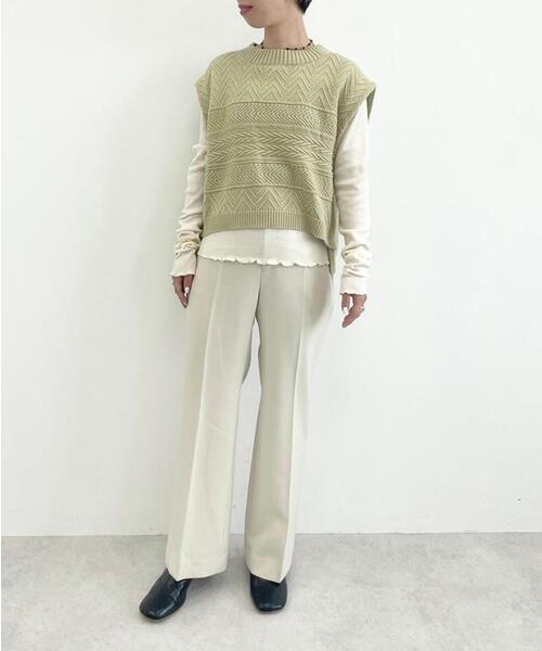 CITEN（シテン）の「＜CITEN（シテン）＞ ソフトタッチ ケーブル ショート ベスト（ベスト・レディース・ベージュ/オフホワイト・FREE）」の4枚目の写真