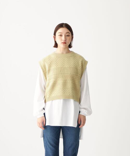 CITEN（シテン）の「＜CITEN（シテン）＞ ソフトタッチ ケーブル ショート ベスト（ベスト・レディース・ベージュ/オフホワイト・FREE）」の13枚目の写真