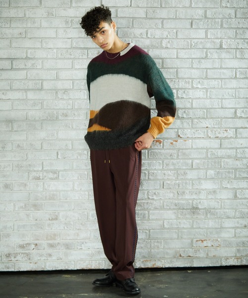 TAUPE（トープ）の「【TAUPE/トープ】 ウェーブライントラックパンツ（スラックス・メンズ・ブラック/ワインレッド・1/2）」の7枚目の写真