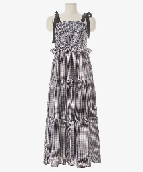 chuu（チュー）の「CHUU チェックリボンティアードワンピース（ワンピース・レディース・ブラック/レッド・FREE）」の15枚目の写真