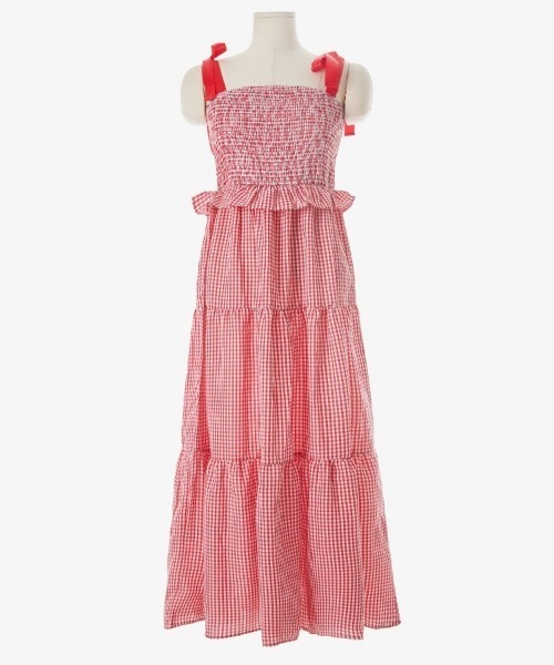 chuu（チュー）の「CHUU チェックリボンティアードワンピース（ワンピース・レディース・ブラック/レッド・FREE）」の16枚目の写真