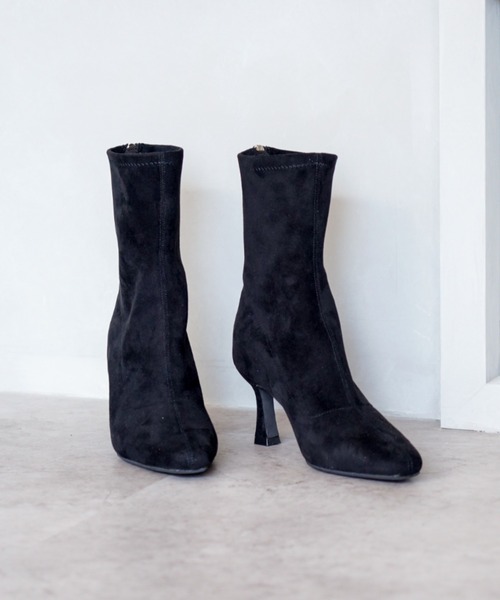 VIVIAN（ヴィヴィアン）の「スクエアトゥバックファスナーストレッチショートブーツ（ブーツ・レディース・ヘザーチャコール/ホワイト系その他5/ブラック系その他2/ブラック系その他3/ブラウン系その他5・LL/S/M/L）」の3枚目の写真