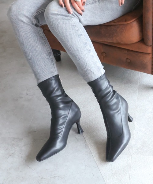 VIVIAN（ヴィヴィアン）の「スクエアトゥバックファスナーストレッチショートブーツ（ブーツ・レディース・ヘザーチャコール/ホワイト系その他5/ブラック系その他2/ブラック系その他3/ブラウン系その他5・LL/S/M/L）」の22枚目の写真