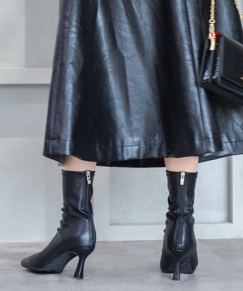 VIVIAN（ヴィヴィアン）の「スクエアトゥバックファスナーストレッチショートブーツ（ブーツ・レディース・ヘザーチャコール/ホワイト系その他5/ブラック系その他2/ブラック系その他3/ブラウン系その他5・LL/S/M/L）」の8枚目の写真