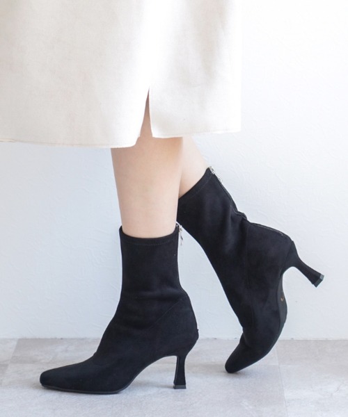 VIVIAN（ヴィヴィアン）の「スクエアトゥバックファスナーストレッチショートブーツ（ブーツ・レディース・ヘザーチャコール/ホワイト系その他5/ブラック系その他2/ブラック系その他3/ブラウン系その他5・LL/S/M/L）」の16枚目の写真