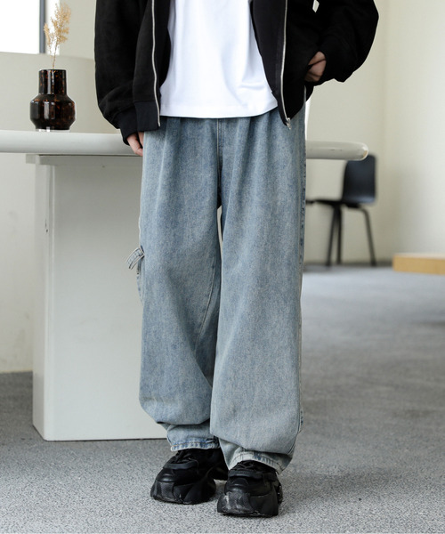 neos(ネオス)の「【neos -addictive design-】ルーズシルエット バルーン デニム ペインター ワイドパンツ(デニムパンツ・メンズ・ネイビー/サックスブルー/ブラック/ダークインディゴブルー・MEDIUM/LARGE/X-LARGE)」の11枚目の写真