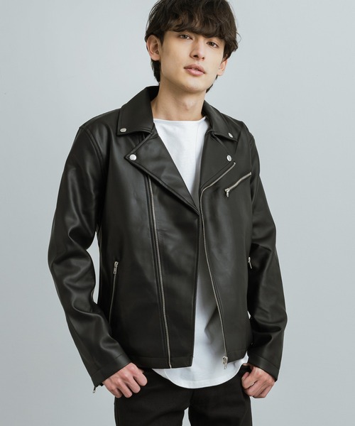 Rocky Monroe(ロッキーモンロー)の「ダブルライダースフェイクレザージャケット(ライダースジャケット・メンズ・ブラック/ネイビー・M/LL/L)」の2枚目の写真