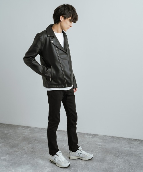 Rocky Monroe(ロッキーモンロー)の「ダブルライダースフェイクレザージャケット(ライダースジャケット・メンズ・ブラック/ネイビー・M/LL/L)」の12枚目の写真