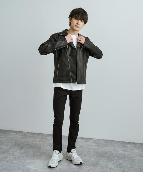 Rocky Monroe(ロッキーモンロー)の「ダブルライダースフェイクレザージャケット(ライダースジャケット・メンズ・ブラック/ネイビー・M/LL/L)」の7枚目の写真