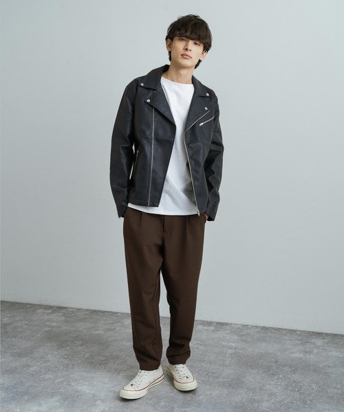 Rocky Monroe(ロッキーモンロー)の「ダブルライダースフェイクレザージャケット(ライダースジャケット・メンズ・ブラック/ネイビー・M/LL/L)」の3枚目の写真