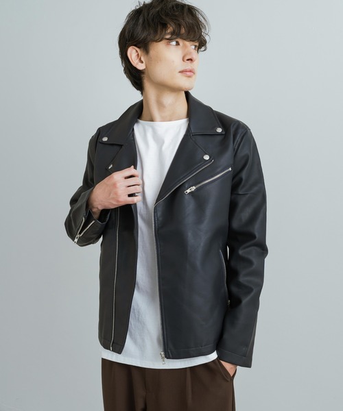 Rocky Monroe(ロッキーモンロー)の「ダブルライダースフェイクレザージャケット(ライダースジャケット・メンズ・ブラック/ネイビー・M/LL/L)」の13枚目の写真