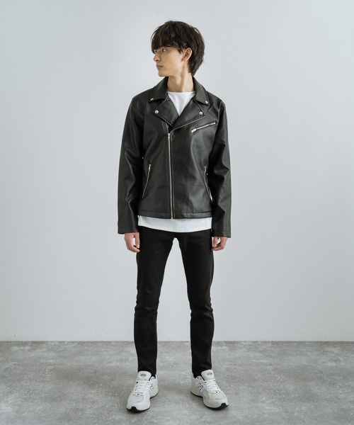 Rocky Monroe(ロッキーモンロー)の「ダブルライダースフェイクレザージャケット(ライダースジャケット・メンズ・ブラック/ネイビー・M/LL/L)」の21枚目の写真