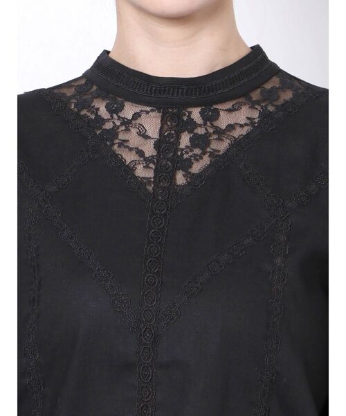 merry jenny（メリージェニー）の「スタンンドカラーレースコンビブラウス（シャツ/ブラウス・レディース・ブラック/オフホワイト・FREE）」の6枚目の写真