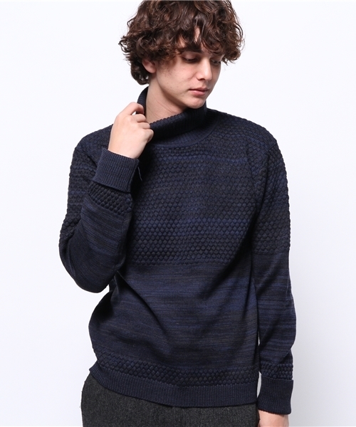 CIAOPANIC（チャオパニック）の「【Ciaopanic】編み替え地柄タートル（ニット/セーター・メンズ・ネイビー/オフホワイト/ボルドー・LARGE/MEDIUM）」の3枚目の写真