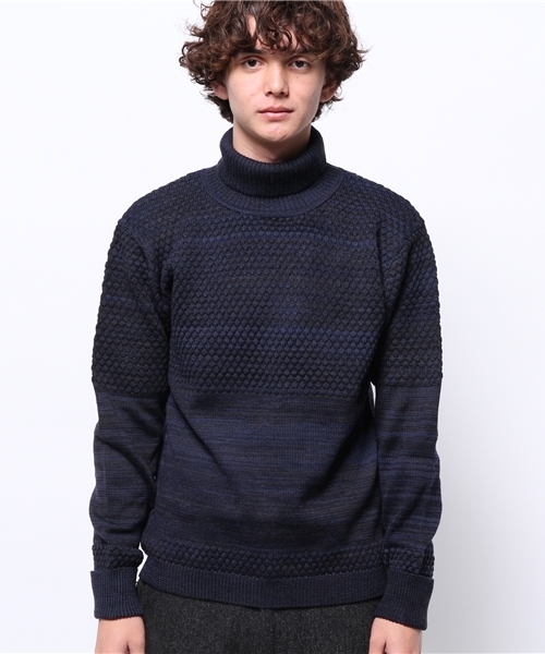 CIAOPANIC（チャオパニック）の「【Ciaopanic】編み替え地柄タートル（ニット/セーター・メンズ・ネイビー/オフホワイト/ボルドー・LARGE/MEDIUM）」の4枚目の写真