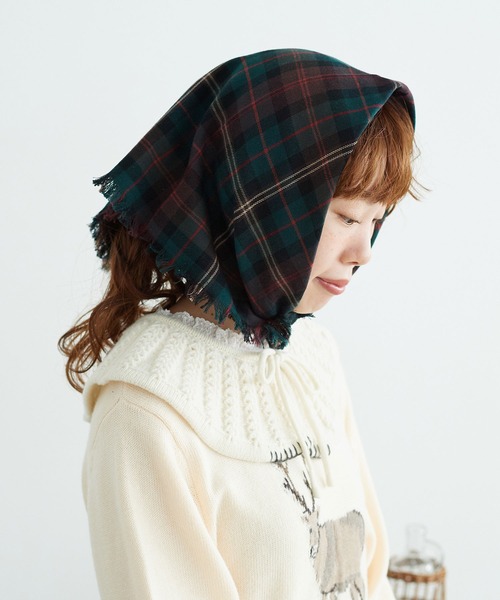 chambre de charme(シャンブルドゥシャーム)の「cdc コットン/ウール チェック スカーフ(バンダナ/スカーフ・レディース・ブラウン/グリーン・FREE)」の12枚目の写真