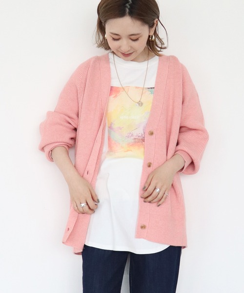 AMERICAN HOLIC（アメリカンホリック）の「片畦Vネックニットカーディガン（カーディガン/ボレロ・レディース・アイボリー/杢グレー/ダークグレー/ブラック/ブラウン/ピンク・M/L）」の6枚目の写真