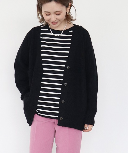 AMERICAN HOLIC（アメリカンホリック）の「片畦Vネックニットカーディガン（カーディガン/ボレロ・レディース・アイボリー/杢グレー/ダークグレー/ブラック/ブラウン/ピンク・M/L）」の3枚目の写真