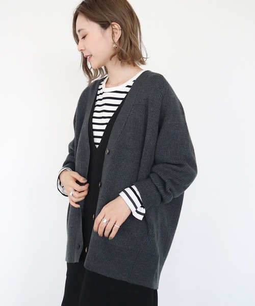 AMERICAN HOLIC（アメリカンホリック）の「片畦Vネックニットカーディガン（カーディガン/ボレロ・レディース・アイボリー/杢グレー/ダークグレー/ブラック/ブラウン/ピンク・M/L）」の19枚目の写真