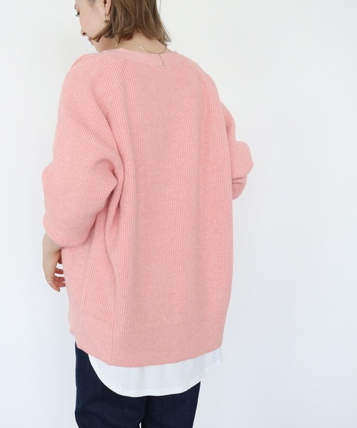 AMERICAN HOLIC（アメリカンホリック）の「片畦Vネックニットカーディガン（カーディガン/ボレロ・レディース・アイボリー/杢グレー/ダークグレー/ブラック/ブラウン/ピンク・M/L）」の14枚目の写真