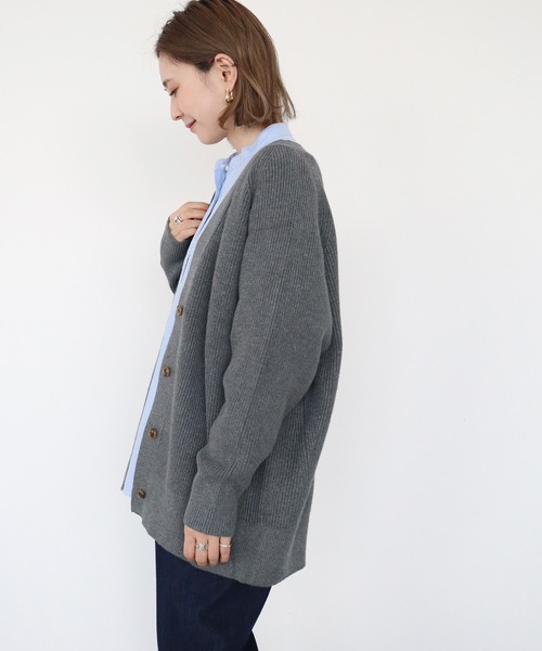 AMERICAN HOLIC（アメリカンホリック）の「片畦Vネックニットカーディガン（カーディガン/ボレロ・レディース・アイボリー/杢グレー/ダークグレー/ブラック/ブラウン/ピンク・M/L）」の10枚目の写真