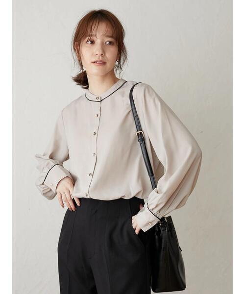 ELENCARE DUE(エレンカーレデュエ)の「・ELENCARE DUE パイピングブラウス*(シャツ/ブラウス・レディース・ブラック/ベージュ/オフホワイト/オレンジ・FREE)」の9枚目の写真