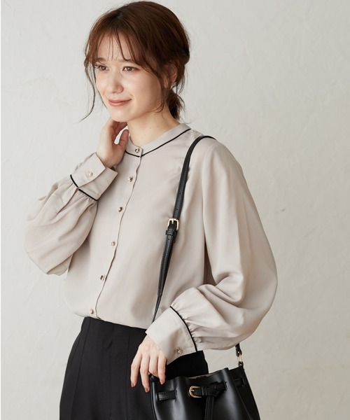 ELENCARE DUE(エレンカーレデュエ)の「・ELENCARE DUE パイピングブラウス*(シャツ/ブラウス・レディース・ブラック/ベージュ/オフホワイト/オレンジ・FREE)」の4枚目の写真