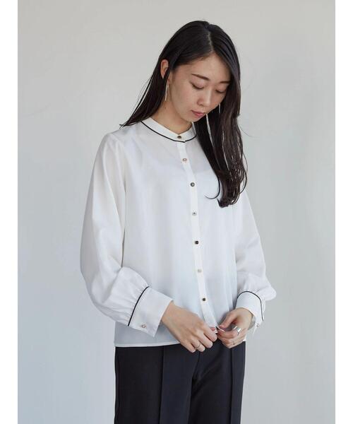 ELENCARE DUE(エレンカーレデュエ)の「・ELENCARE DUE パイピングブラウス*(シャツ/ブラウス・レディース・ブラック/ベージュ/オフホワイト/オレンジ・FREE)」の2枚目の写真