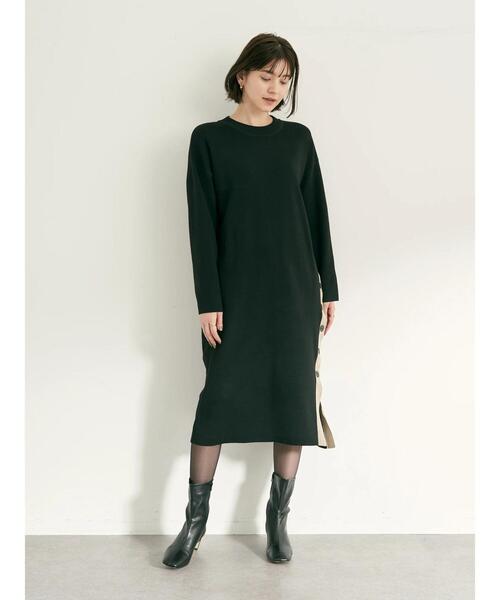 YECCA VECCA（イェッカヴェッカ）の「・2col.釦スリットニットワンピース（ワンピース・レディース・ブラック/ダークベージュ/ブルー・FREE）」の18枚目の写真