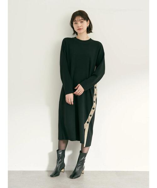 YECCA VECCA（イェッカヴェッカ）の「・2col.釦スリットニットワンピース（ワンピース・レディース・ブラック/ダークベージュ/ブルー・FREE）」の16枚目の写真