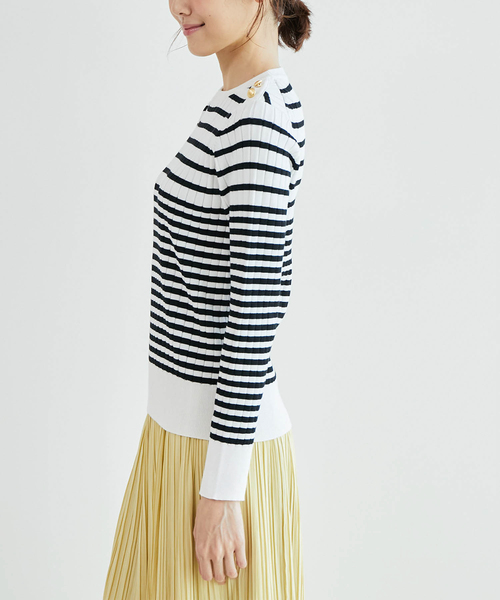 ROPE' PICNIC（ロペピクニック）の「オーガニックコットン肩釦ボーダーニットプルオーバー（ニット/セーター・レディース・ブラック系その他/ベージュ系その他2/グリーン系その他/イエロー系その他・38）」の22枚目の写真