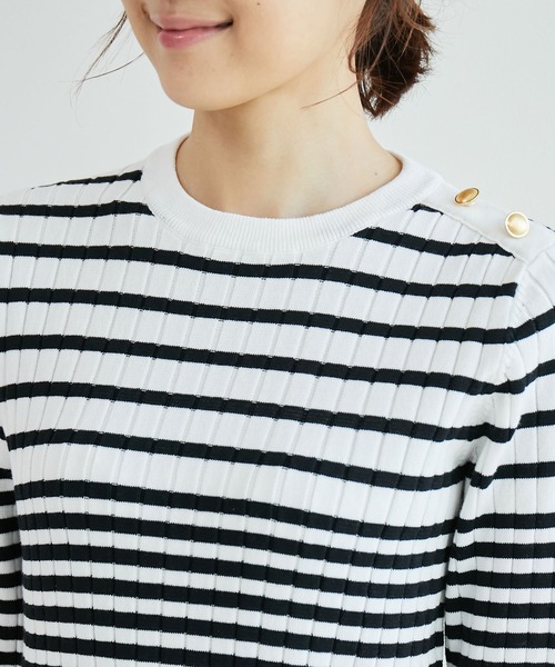 ROPE' PICNIC（ロペピクニック）の「オーガニックコットン肩釦ボーダーニットプルオーバー（ニット/セーター・レディース・ブラック系その他/ベージュ系その他2/グリーン系その他/イエロー系その他・38）」の5枚目の写真