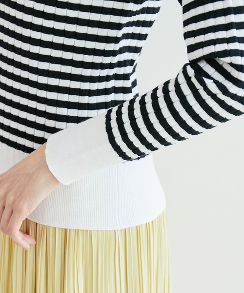 ROPE' PICNIC（ロペピクニック）の「オーガニックコットン肩釦ボーダーニットプルオーバー（ニット/セーター・レディース・ブラック系その他/ベージュ系その他2/グリーン系その他/イエロー系その他・38）」の6枚目の写真