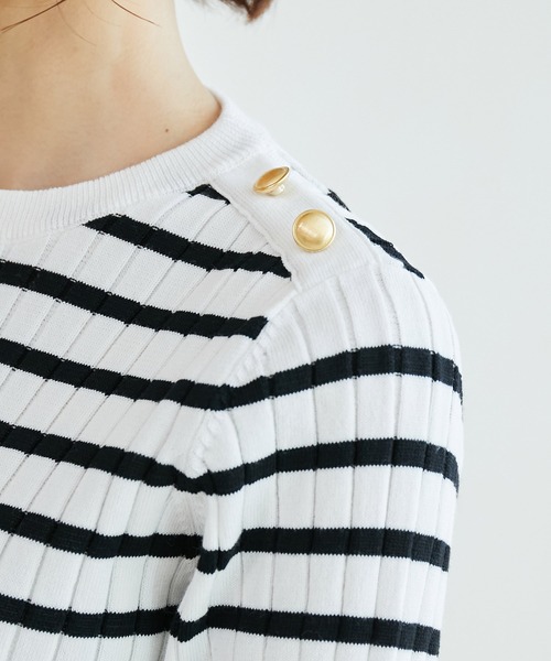 ROPE' PICNIC（ロペピクニック）の「オーガニックコットン肩釦ボーダーニットプルオーバー（ニット/セーター・レディース・ブラック系その他/ベージュ系その他2/グリーン系その他/イエロー系その他・38）」の8枚目の写真