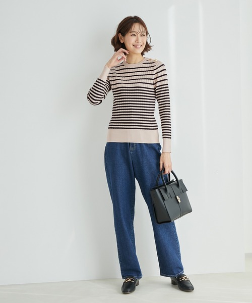 ROPE' PICNIC（ロペピクニック）の「オーガニックコットン肩釦ボーダーニットプルオーバー（ニット/セーター・レディース・ブラック系その他/ベージュ系その他2/グリーン系その他/イエロー系その他・38）」の14枚目の写真