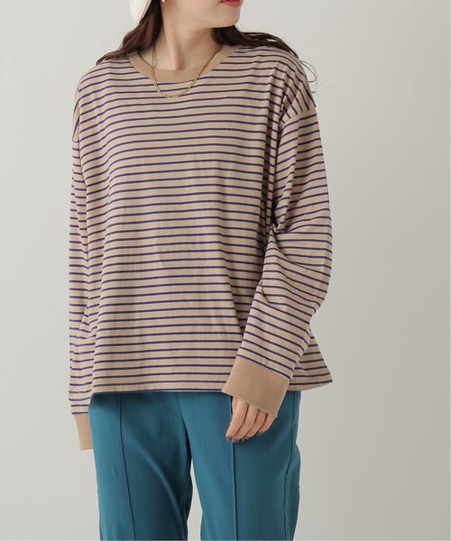 RAY CASSIN(レイカズン)の「カラーボーダーゆるロンT(Tシャツ/カットソー・レディース・ベージュ/キナリ/グリーン・FREE)」の3枚目の写真