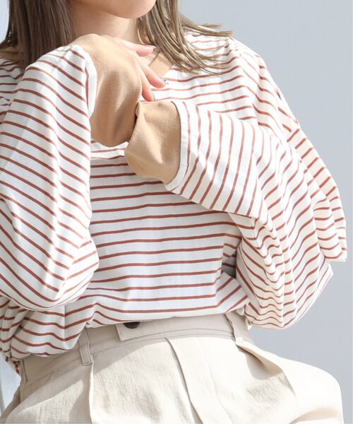 RAY CASSIN(レイカズン)の「カラーボーダーゆるロンT(Tシャツ/カットソー・レディース・ベージュ/キナリ/グリーン・FREE)」の2枚目の写真